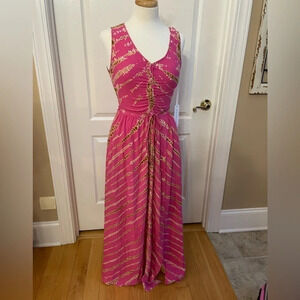 NWT Young Fabulous & Broke FLAMENCO SAVANNAH WASH Deep Slit Belted Maxi Dress S